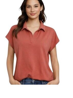 Madewell Polo Collar Cap Sleeve Tee – Terracotta – Size Large